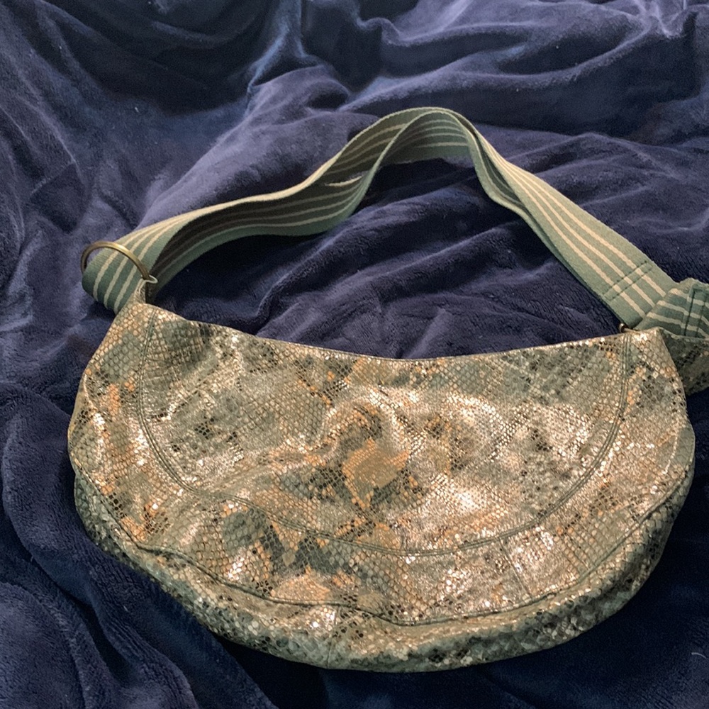 Anthropologie Green snake print leather bag